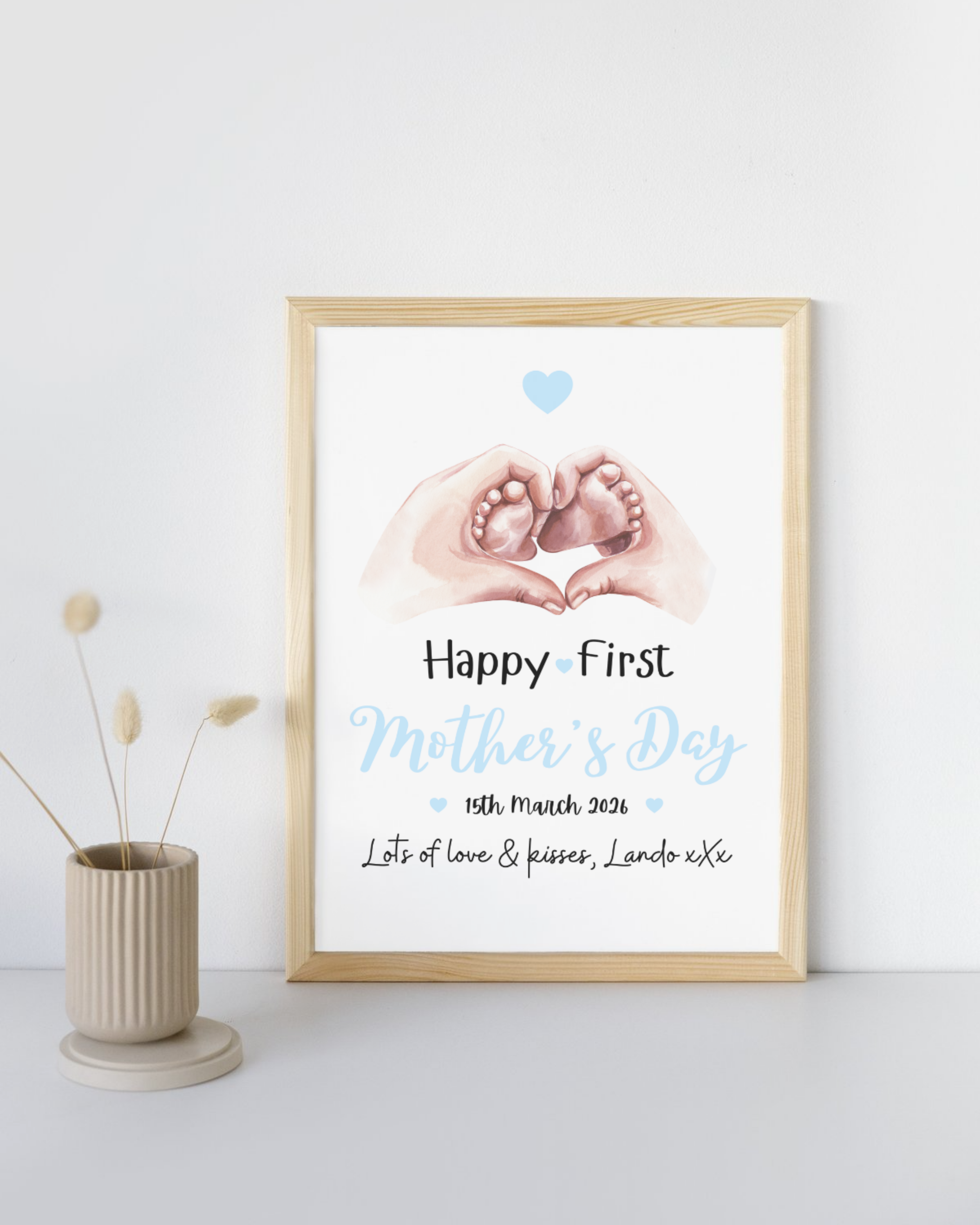 Personalised First Mother's Day A4 Print in Pink or Blue
