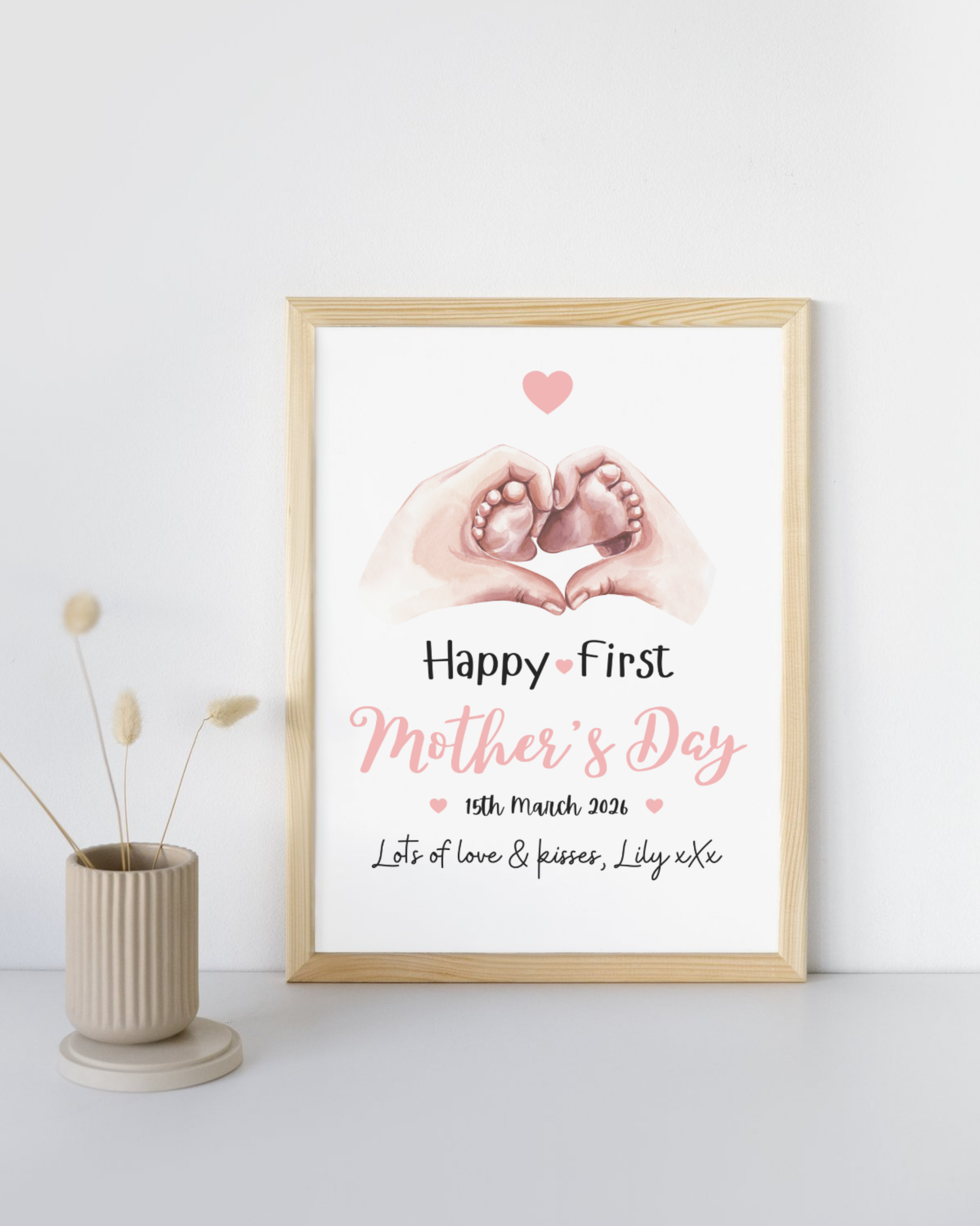 Personalised First Mother's Day A4 Print in Pink or Blue