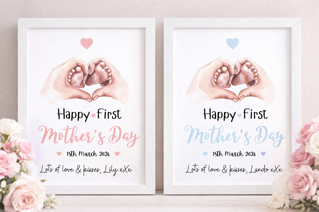 Personalised First Mother's Day A4 Print in Pink or Blue