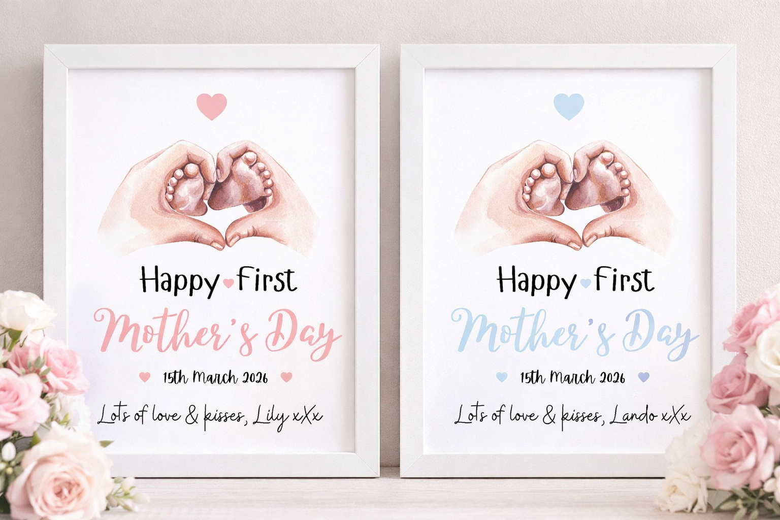 Personalised First Mother's Day A4 Print in Pink or Blue